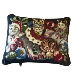 Vintage Bess Cat Kitten Tapestry Throw Pillow Christmas CottageCore Granny
